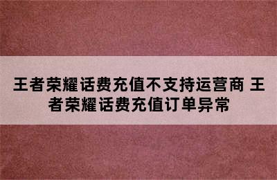 王者荣耀话费充值不支持运营商 王者荣耀话费充值订单异常